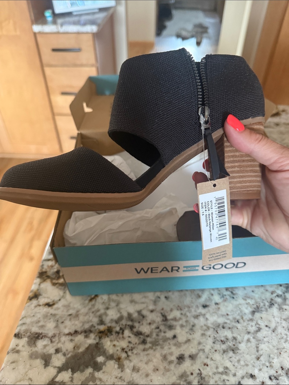 Toms Black Peep-Toe Block Heel Sandals